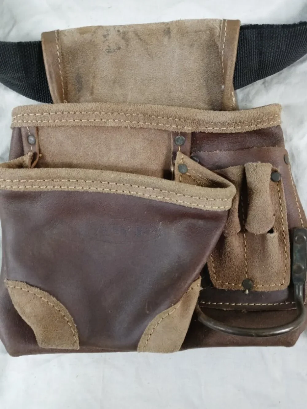 AWP Men Brown Leather Work Utility Tool Belt with Adjustable Strap in Good Cond
